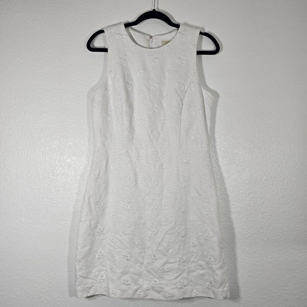Michael Kors Linen Floral Dress Size 6 White Embroidered Coastal Grandma Preppy